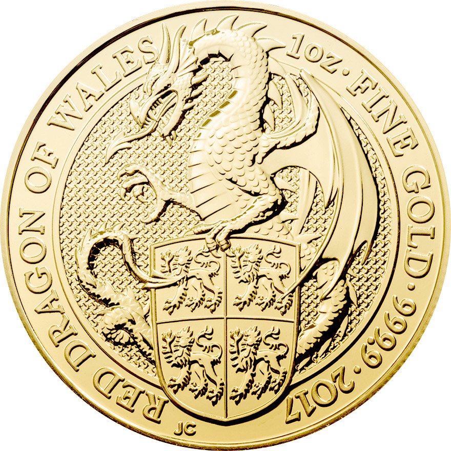 Gold The Queen's Beasts 1 oz - Red Dragon of Wales