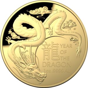 Gold Lunar Drache 1 oz PP gewölbte Prägung - RAM 2024