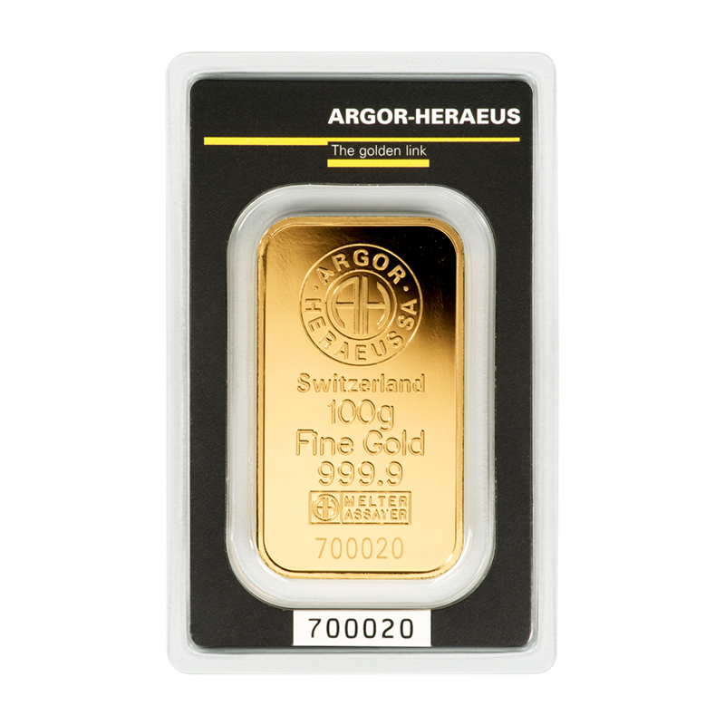 Goldbarren - 100 g .9999 ARGOR-HERAEUS